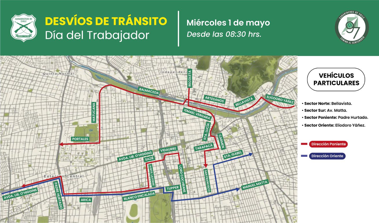 Desvíos de tránsito para vehículos particulares