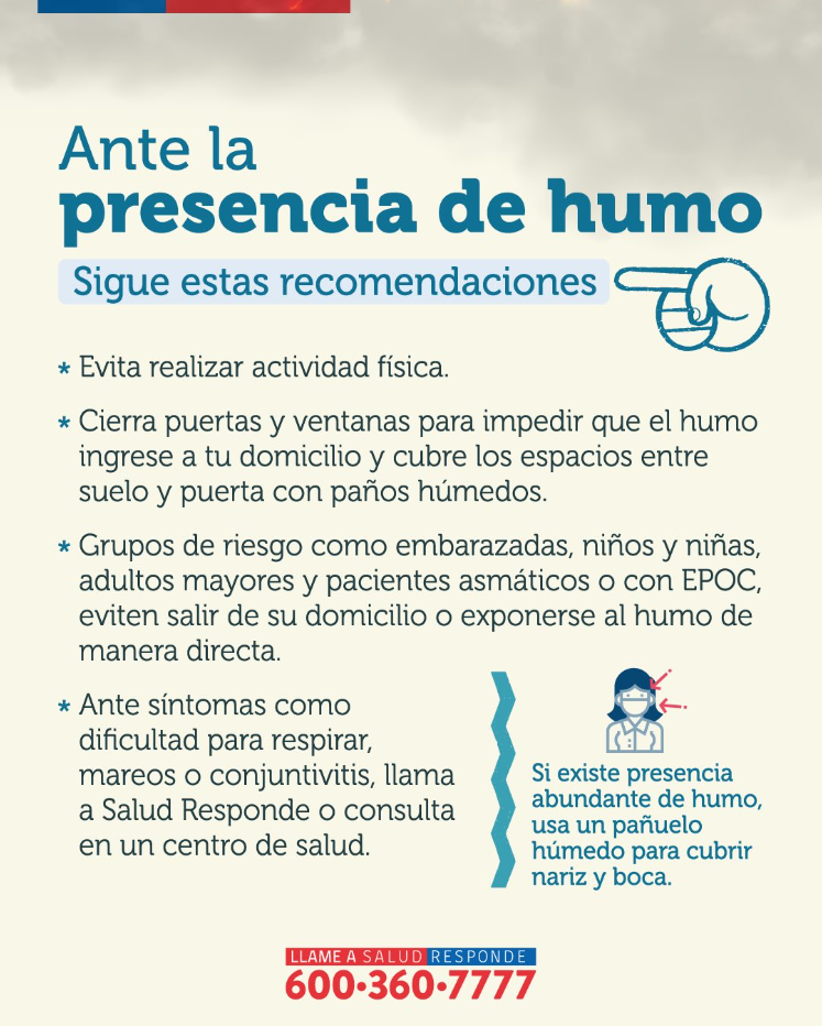 Recomendaciones ante la presencia de humo. Fuente: Minsal.