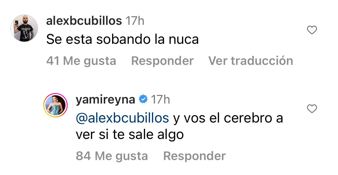 Comentario de Yamila Reyna. Fuente: Instagram (@yamireyna)