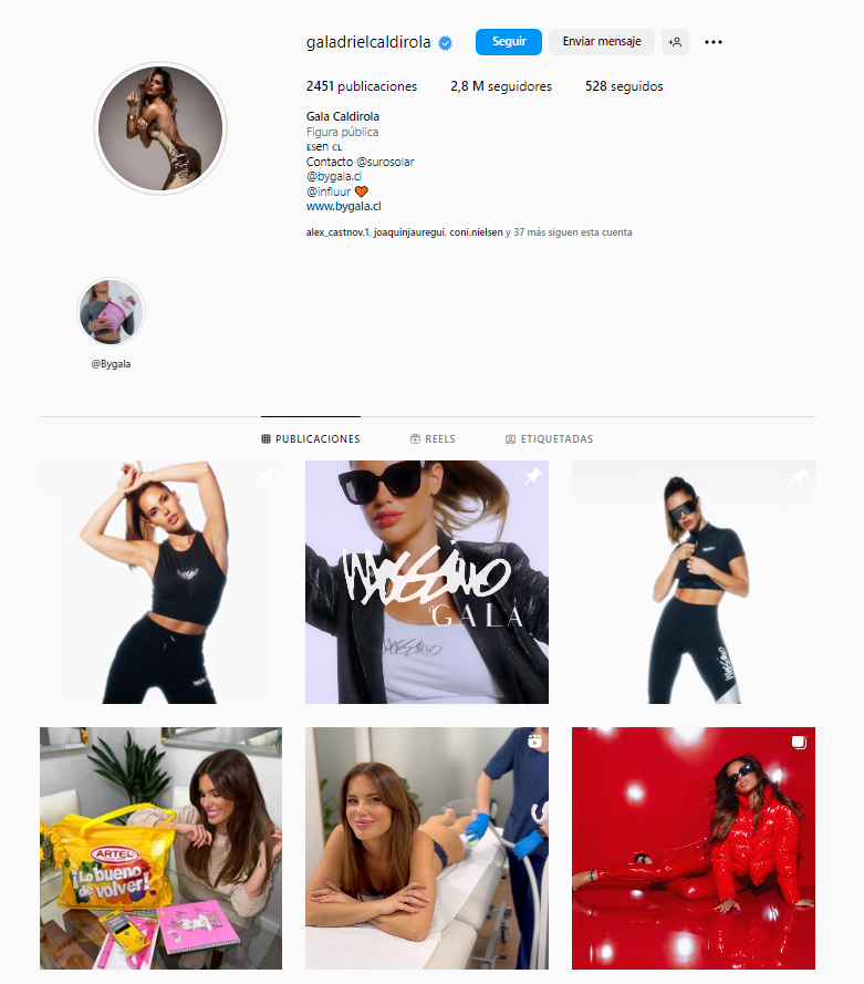 Perfil de Instagram de Gala Caldirola luego de las publicaciones eliminadas.